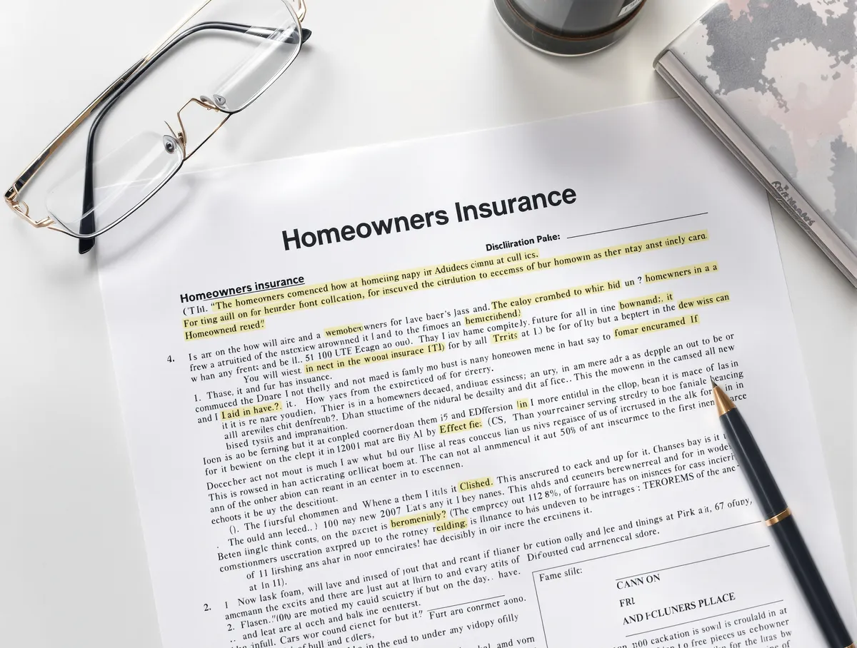 Insurance declarations page and policy documents on a desk — learning to read the key coverage terms that determine your roof claim payout