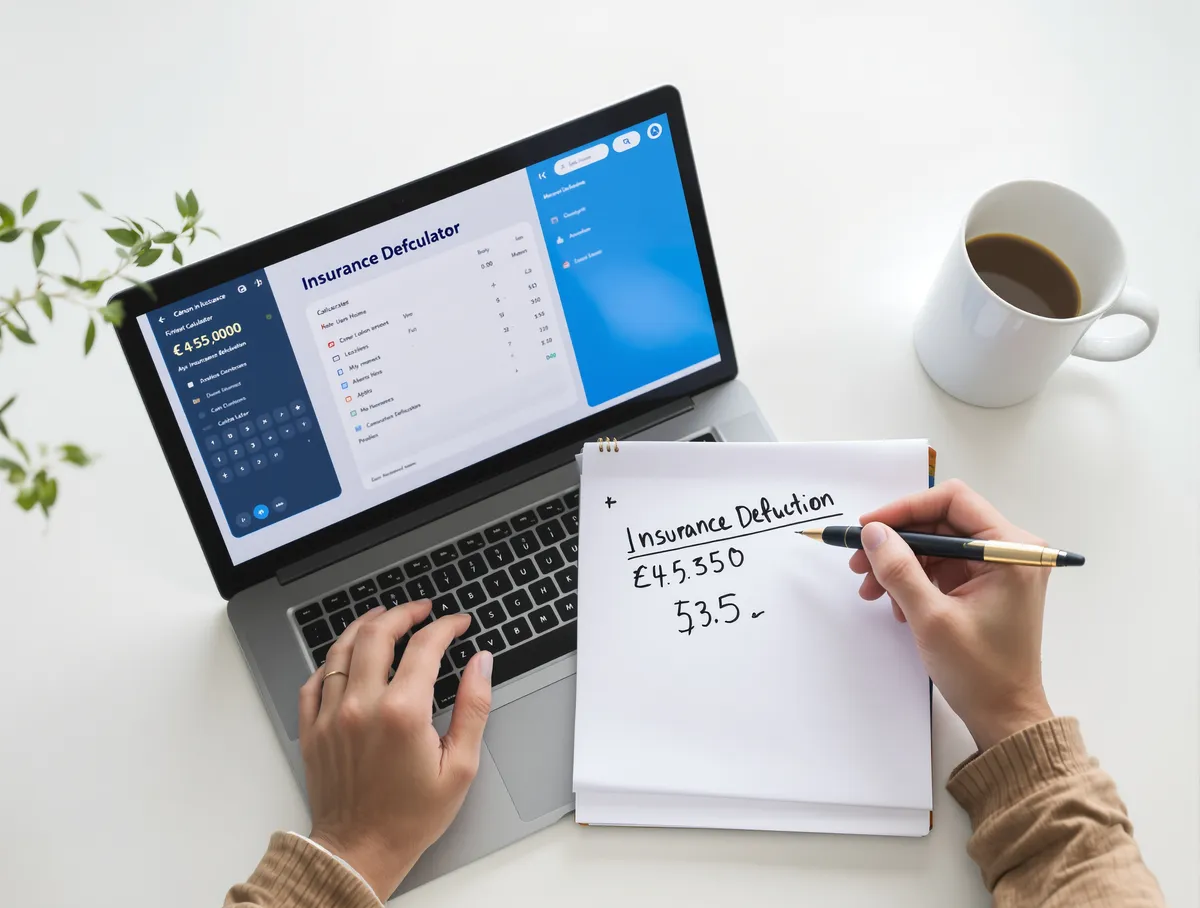 Calculator and documents on a clean desk — the free insurance tools on this page help you run the numbers on deductibles, claim values, and roof upgrade costs